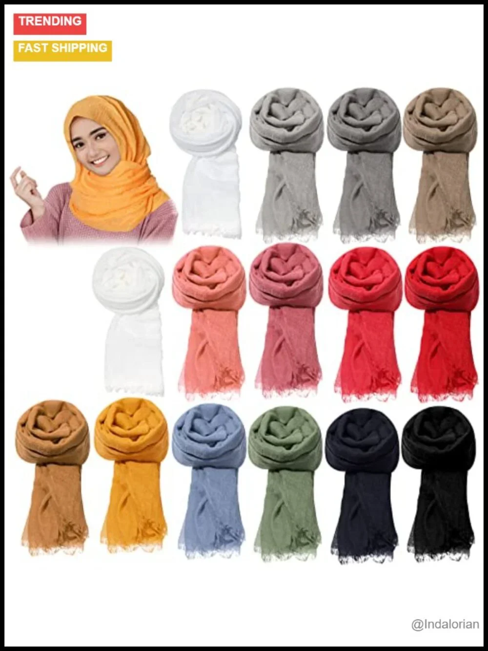 15-Piece Hijab Scarf Set, Viscose Lightweight Soft Wrap, All Season Muslim Head